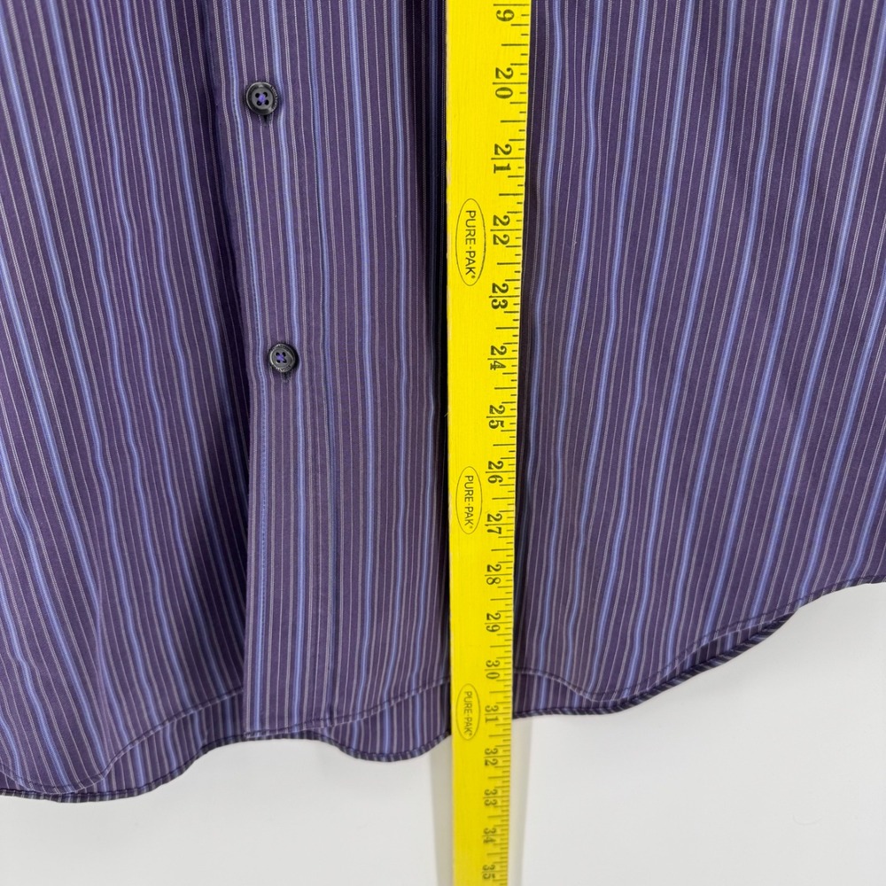 Bugatchi Uomo Men Large Purple Blue Striped Rayon Blend Long Sleeve Button Shirt - Picture 5 of 7
